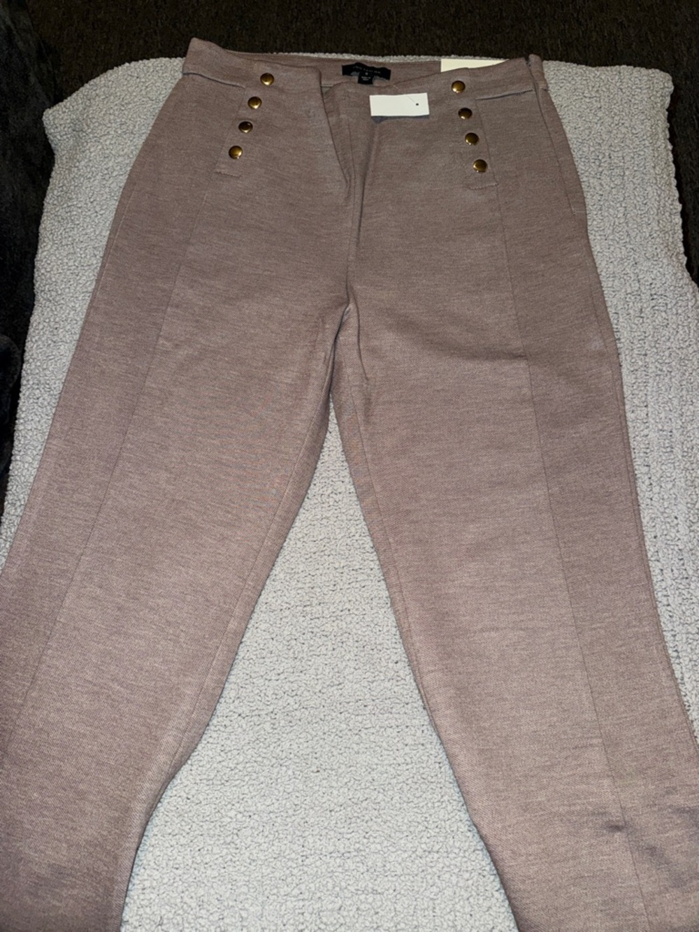 Ann Taylor Slim Knit Trousers in Mauve with Gold Buttons